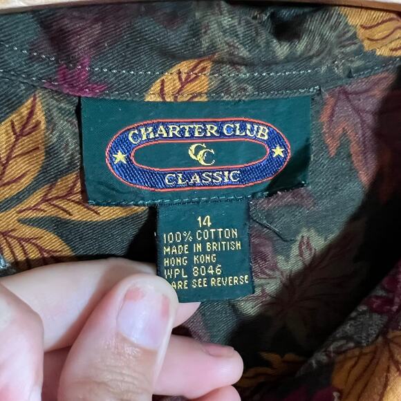 Charter Club Classic Autumn Leaf Button Down Blouse Size 14 Cotton - Picture 3 of 4